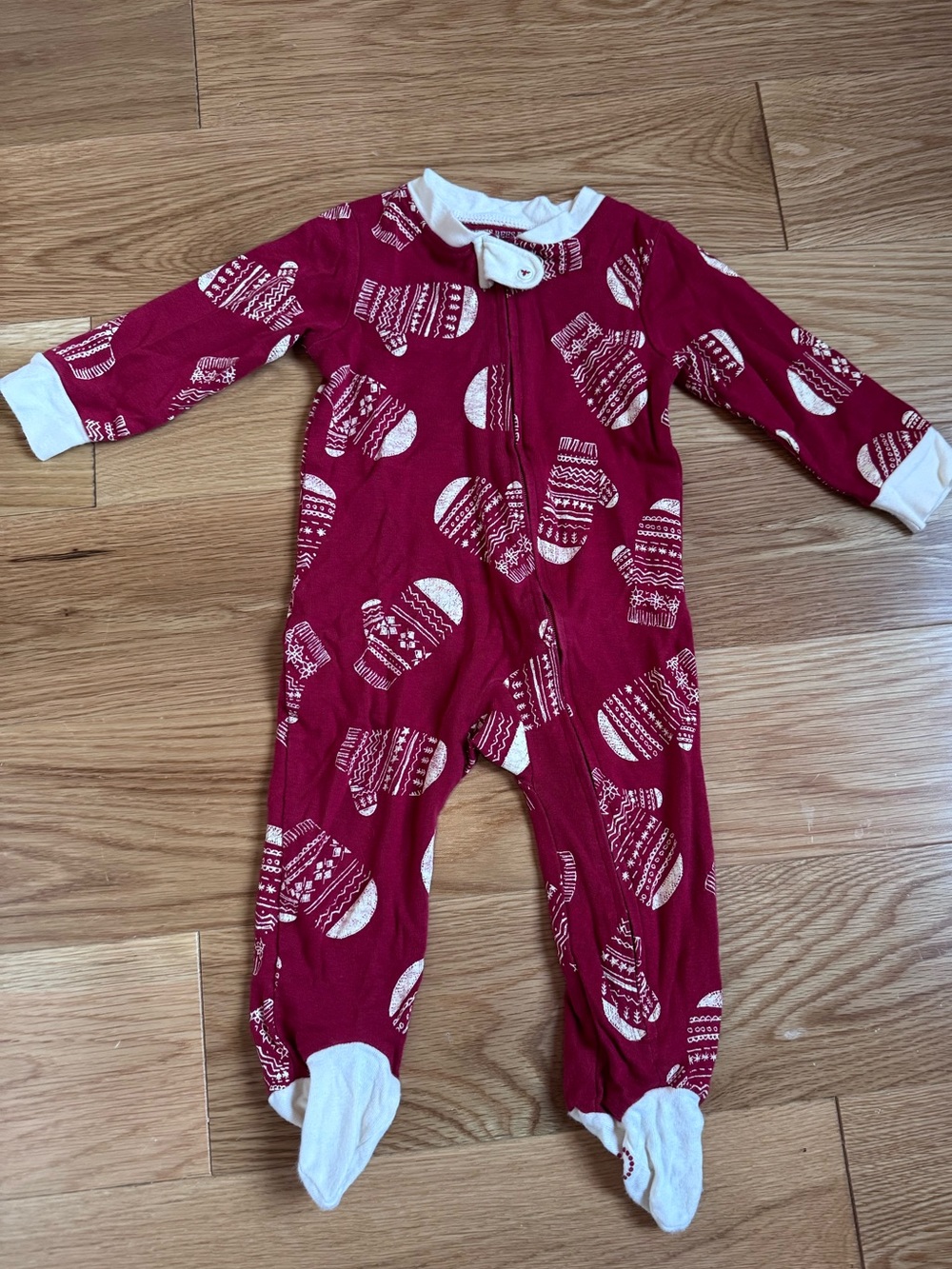 Burt's Bees Baby Burgundy Footed One-Piece with White Mitten Print